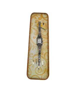 Brighton Womens Hamilton Silver-Tone Watch Butterfly Floral Original Box READ